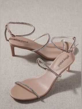 Jeffrey Campbell Cadeau nude rhinestone strappy ankle kitten heel sandals 7.5